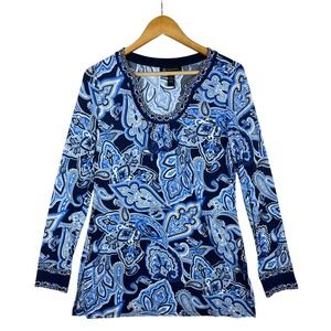 INC International Concepts RETRO Women Paisley Print Long Sleeve Top Size S BOHO